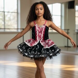 Elegant Black and Pink Kids Dance Dress